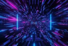 3d Illustration Of Blue And Purple Futuristic Sci Fi Techno Lights Cool Background